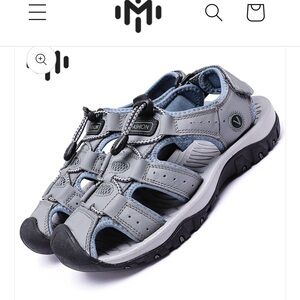 Leather Men's Gray Outdoor Sport Sandals with Secure Straps New without tags